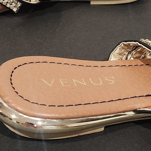 Venus Multicolored Bling Silver Black Rhinestone & Sequin Toe Loop Sandals Sz 7 - Picture 4 of 6